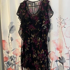 Jessica Simpson Black and Pink Floral Blouse Dress